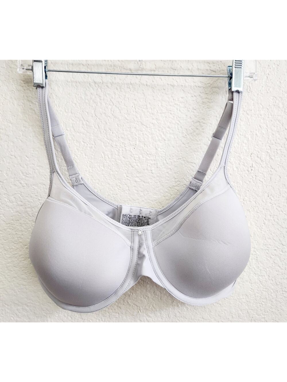 Bali Light Gray Underwire Bra 40C Netting Detail With Rhinestone Lightweight